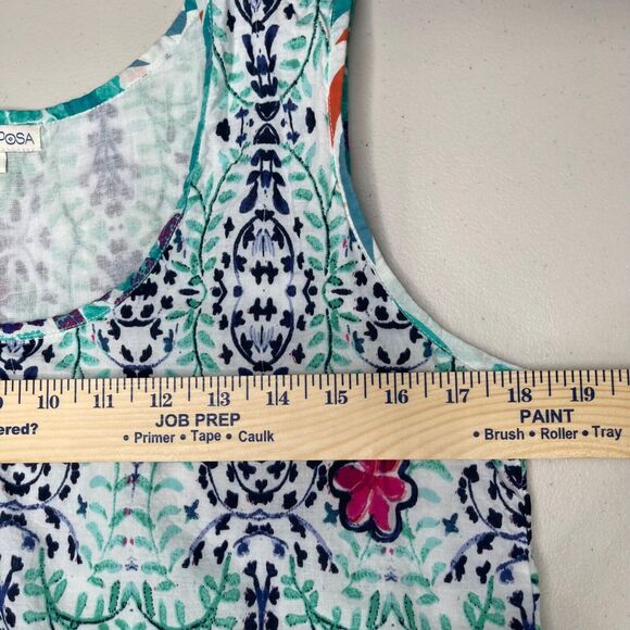 Modaposa Sun Dress Women Medium Turquoise Floral Print 100% Cotton Lined Pockets - Picture 5 of 13
